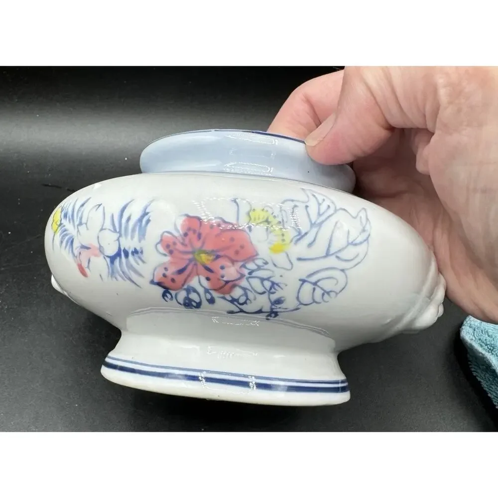 Rare Antique Ceramic Lions Head Sugar Bowl Or Dry Creamer Dish hand Painted -A99